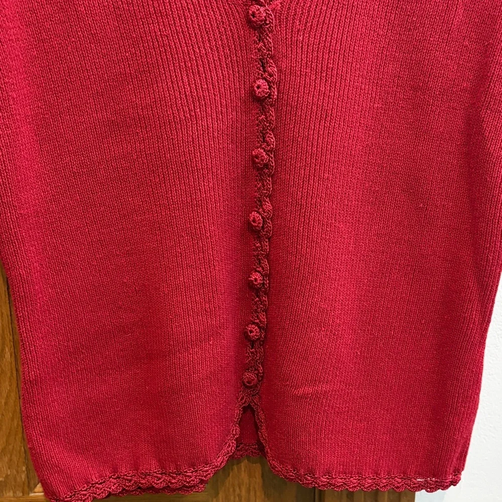Vintage Cherry Red Cotton Blend Cardigan Medium Crochet Detail Cottagecore Boho - Picture 4 of 7